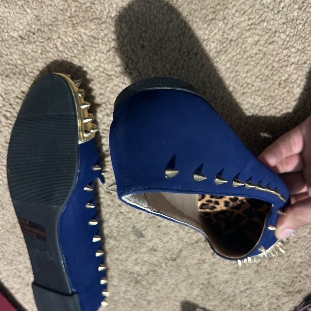 Royal Blue and Gold Studded Flats - Picture 4 of 7